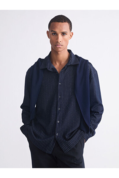LC Waikiki Lcw Vision Navy Blue Regular Fit Long Sleeve Striped Men's Shirt