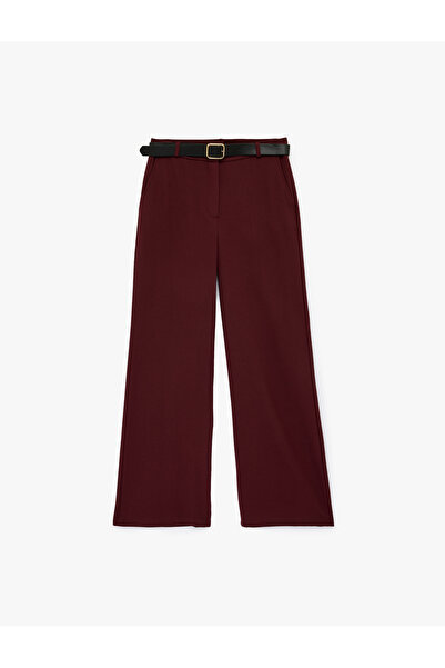 Koton Straight Wide-Leg Fabric Pants with Pockets and Belt