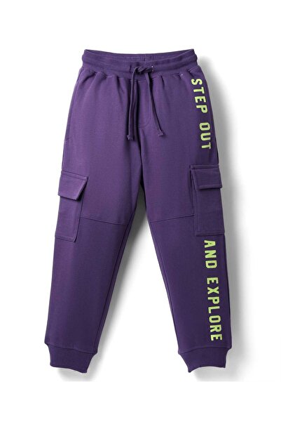Pine kids Cotton Knit Full Length Lounge Pant with Text Print - Purple