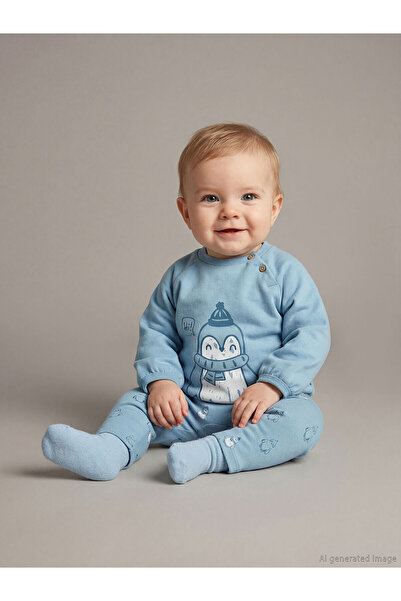 LC Waikiki Blue Printed baby boy pajama set