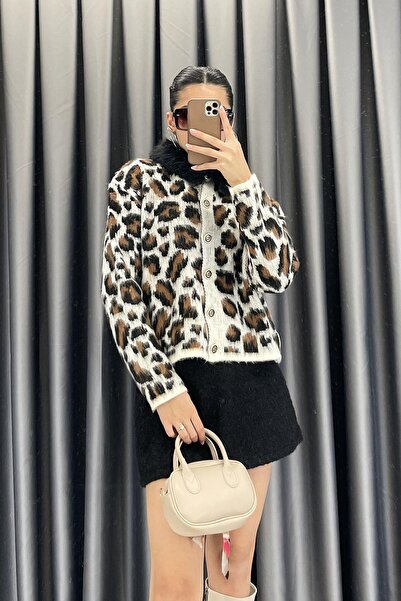 Mzr Collection Furry Leopard Buttoned Cardigan - Black Black