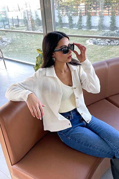 Mzr Collection كارديجان أصلي من ماركة أورجينال ماركة بتفاصيل أزرار ذهبية - كريمي