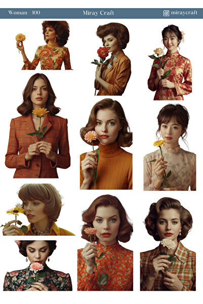 MirayDesign 1 ورقة ملصقات ذات طابع نسائي - دفتر يوميات ومخطط (12×17 سم)