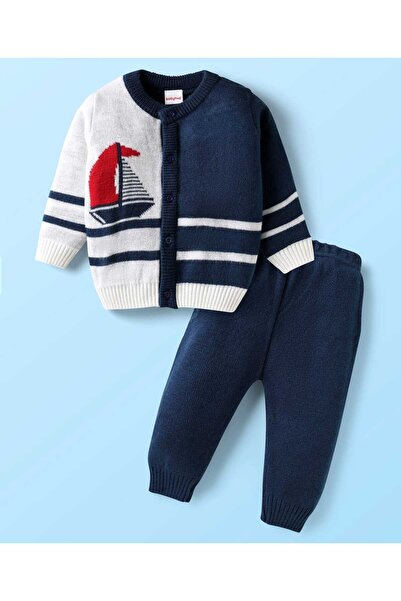 Babyhug طقم سترة وبنطال محبوك بأكمام طويلة مفتوحة من الأمام بتصميم مستوحى من ...