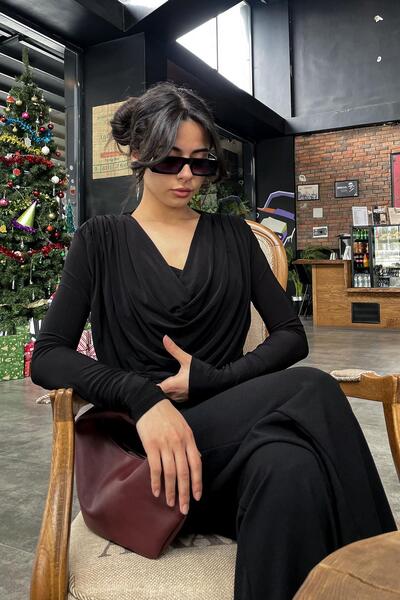 Noa&Noa Noa Noa Omuz Pile Detay Degaje Yaka Bluz - Siyah SİYAH