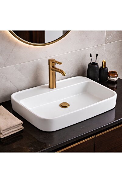 Turavit Loft Dikdörtgen Tezgâh Üstü Batarya Delikli Beyaz Lavabo 60x40 Cm LFT...