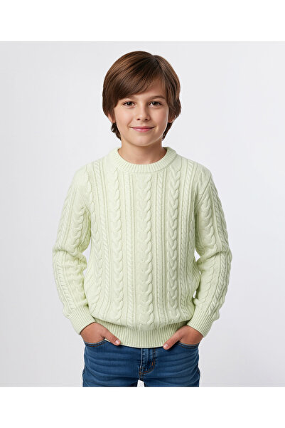 Pine kids Knit Full Sleeves Sweater with Cable Knit Design - White