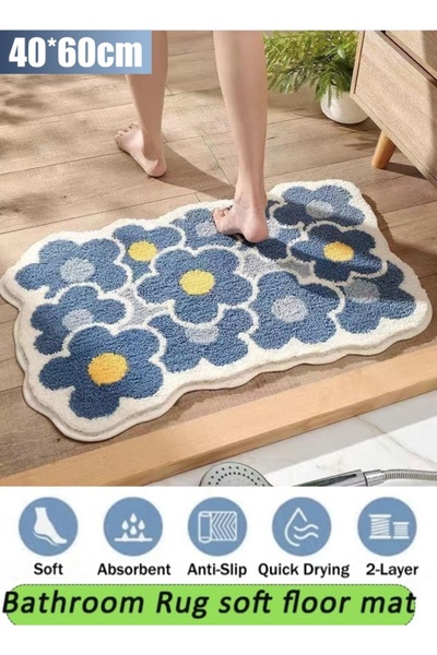 Generic 40*60cm Bathroom Rug Floral Pattern Floor Mat Plush Area Rug Entrance...