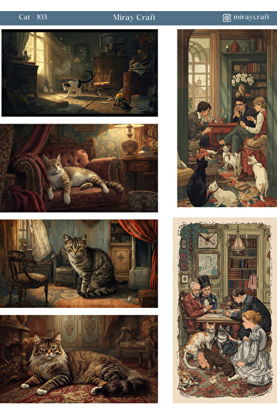 MirayDesign 1 Sheet Cat Themed Sticker (12X17 cm) for Bullet Journal, Scrapbo...