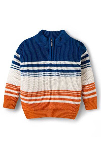 Babyhug Pine Kids Knit Full Sleeves Pullover Sweater with Stripe Design - Nav...