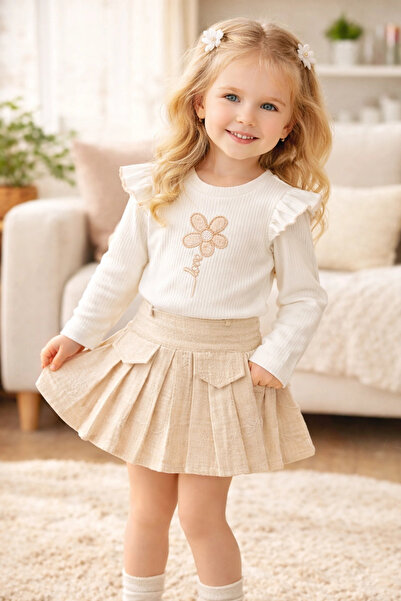 My Lusa baby wear Tülin I Girl's Floral Embroidered Ruffled Blouse Skirt 2-Pi...