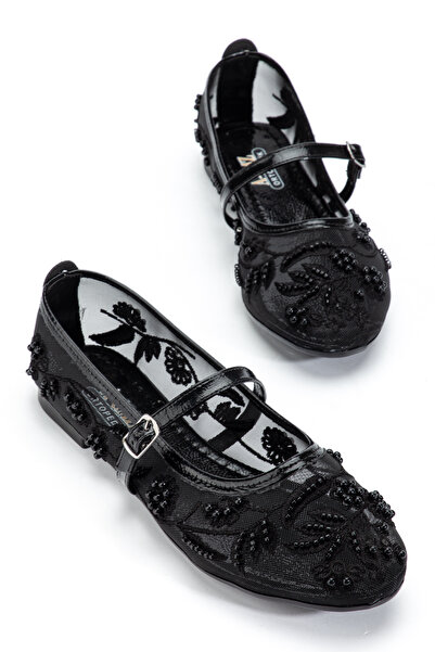 trendyes Γυναικείο με διχτυωτό κέντημα και λεπτομέρειες από χάντρες Μπαλαρίνα