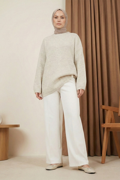 MODAQU Crew Neck Casual Knitwear Sweater - Cream