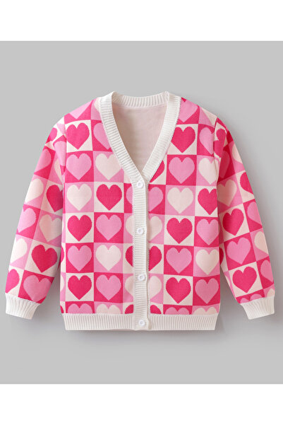 SAPS All Over Heart Printed Front Open Sweater - Pink