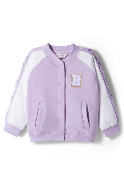 Bonfino جاكيت بومبر قصة فضفاضة من القطن بنسبة 100% مع تفاصيل مطرزة - لون الخزامى