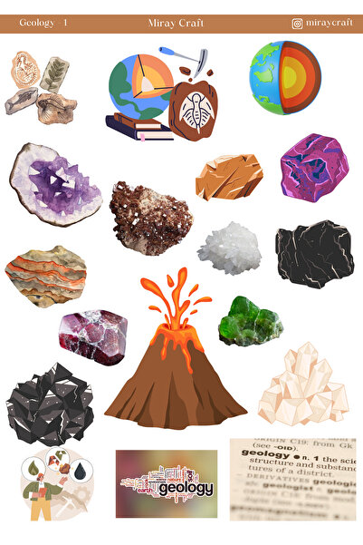 MirayDesign 1 ورقة ملصقات ذات طابع جيولوجي - دفتر يوميات ومخطط (12×17 سم)