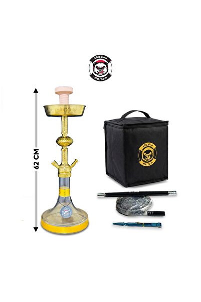 TOM أرجيلة Mr.Tom فاخرة باللون الذهبي – طول 62 سم – ستانلس ستيل ملون – مع حقي...