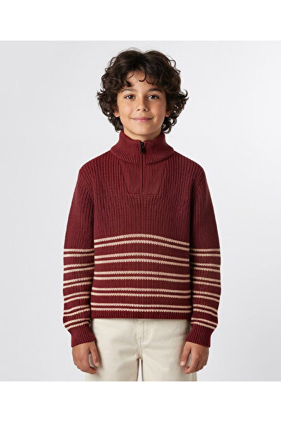 Primo Gino Cotton Striped Pullover - Maroon