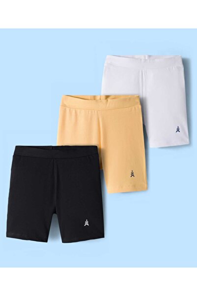 Pine kids Cotton Lycra Solid Cycling Shorts Pack of 3 - Beige/White/Black