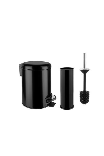GörSeç 3 Liters Black Elite Luxury Bathroom Set Pedal Trash Can Toilet Brush ...
