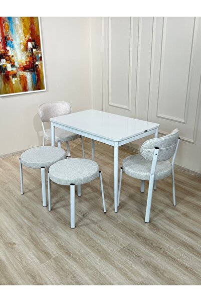 DİLETTO 70x110 YEMEK MASA TAKIMI MUTFAK MASASI 4 KİŞİLİK MASA SANDALYE TABURE...