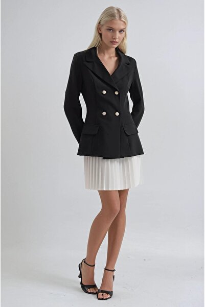 Lijuri Gold button jacket and pleated skirt two-piece set 10314