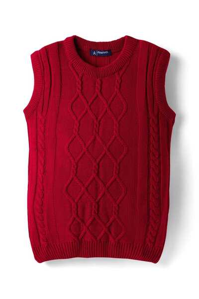 Pine kids Knit Sleeveless Sweater Vest with Cable Knit Design - Dark Red