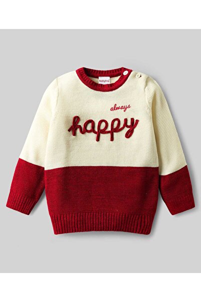 Babyhug Knitted Full Sleeves Pullover Sweater with Text Embroidery - Dark Red...