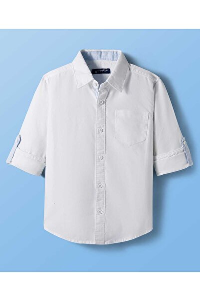 Pine kids Cotton Woven Full Sleeves Solid Shirt - White