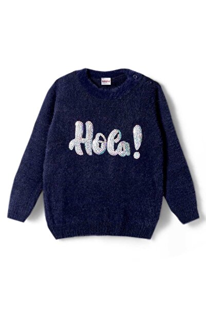 Babyhug Knit Full Sleeves Pullover Sweater with Sequin Detailing - Navy Blue
