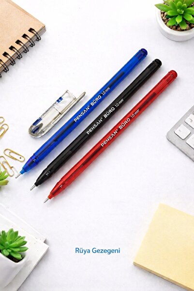 Pensan Tükenmez Kalem MAVİ KIRMIZI SİYAH 1.0 mm Büro Tipi 3'LÜ Tükenmez Kalem...