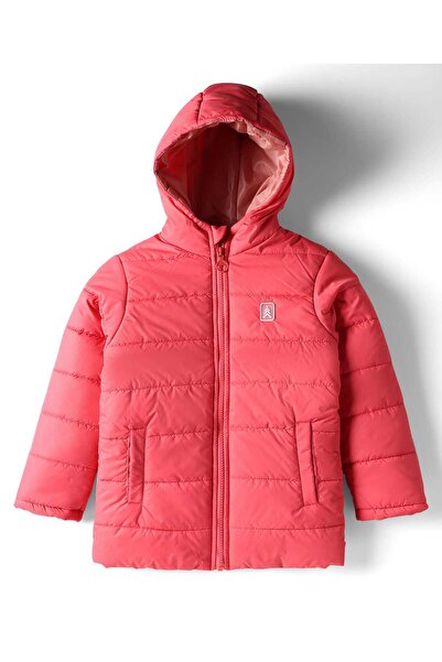Pine kids Woven Full Sleeves Solid Hooded Padded Jacket - Coral