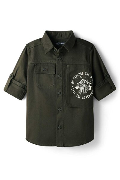 Pine kids Cotton Woven Full Sleeves Shirt with Go Explore Text Print - Olive ...