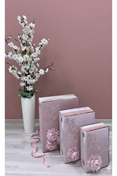 Duru Çeyiz Sandıkları Güllü Söz Nişan Bohça Gelin Düğün Çeyiz 3lü Set