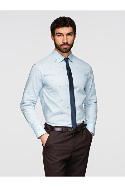 OMBRE Klasická pánská bavlněná košile s mikrovzorem - bílá