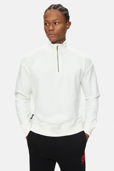 ecko unltd. Myndus White Mock Neck Half Zipper Embroidered Loose Fit Men's Sw...