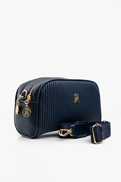 Les Crioch محفظة نسائية مبطنة باللون الأزرق الداكن مكونة من قسمين مع إكسسوارا...