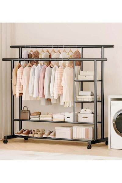 Türkiye Modern Clothes Rack with Double Hanging Rod and Storage Shelves, Dura...