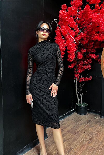 Noa&Noa Noa Noa Flok Omuz Detay Transparan Elbise - Siyah SİYAH