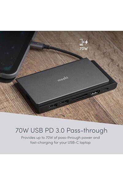 Moshi Symbus Mini 7-in-1 USB C Hub Adapter, HDMI 4KHDR, 70W PD, USB-C/2 USB-A, SD/MicroSD, Gigabit Ethernet