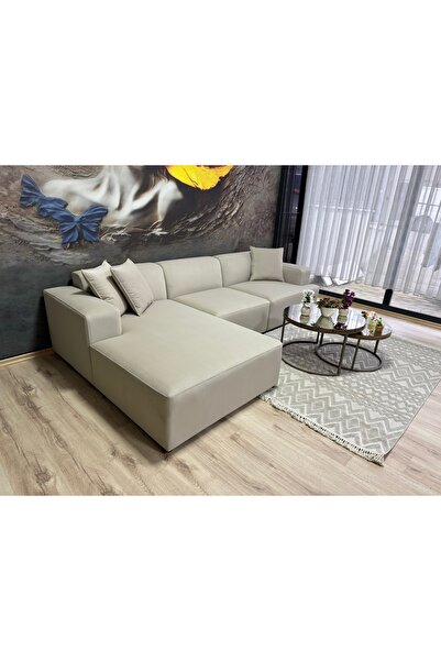Erduran Mobilya Monza 3 modül uzanmalı zero 03 leke tutmaz kumaş köşe koltuk ...