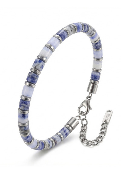 OSMANLI GÜMÜŞ Men's Steel Bracelet - Blue Aventurine Natural Stone Steel Brac...