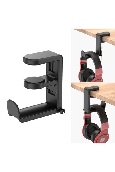 Bukela Under Desk Headphone Stand Hook Adjustable Rotating Headset Hanger Black