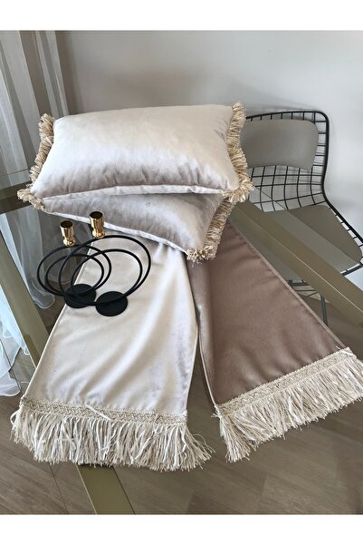 ELORA MAISON 2’li İpek Kadife Dikdörtgen Bel Yastığı/Dekoratif Kırlent,Püskül...