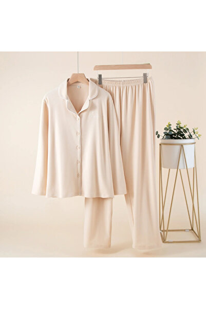 delis Women's "Happy day" two-piece pajamas, PJ001, Cream