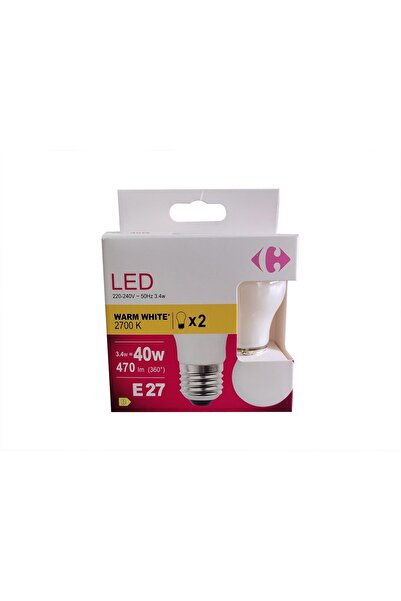 Carrefour Set 2 becuri LED Carrefour, E27, 40 W, 470 lm, 2700 K, Alb cald