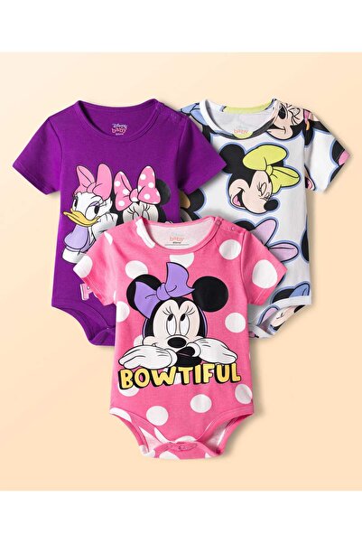 Babyhug Disney 100% Cotton Knit Onesies Minnie Mouse & Family Print, Pack of ...