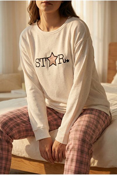 Pijamacs Pink Plaid Patterned Cotton Soft Textured Pajama Set