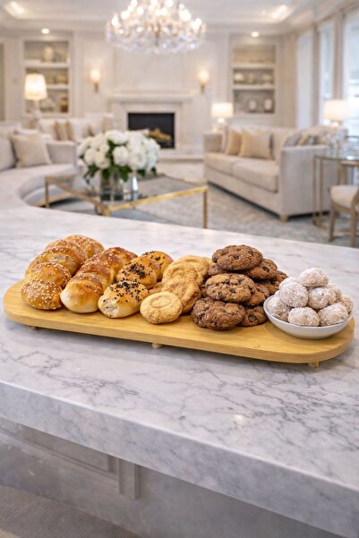 ENYAZA(2024) Bambu Oval Misket Ayaklı Pasta Ve Börek Sunumluk Standı - Yağdan...