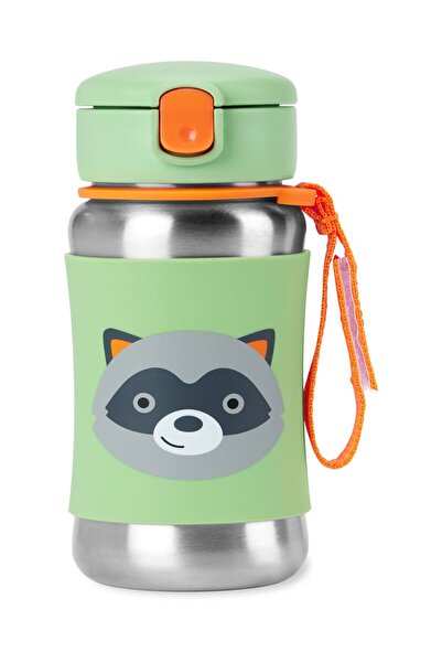 Skip Hop زجاجة ماء من الفولاذ المقاوم للصدأ مع شفاطة - راكون - 350 مل